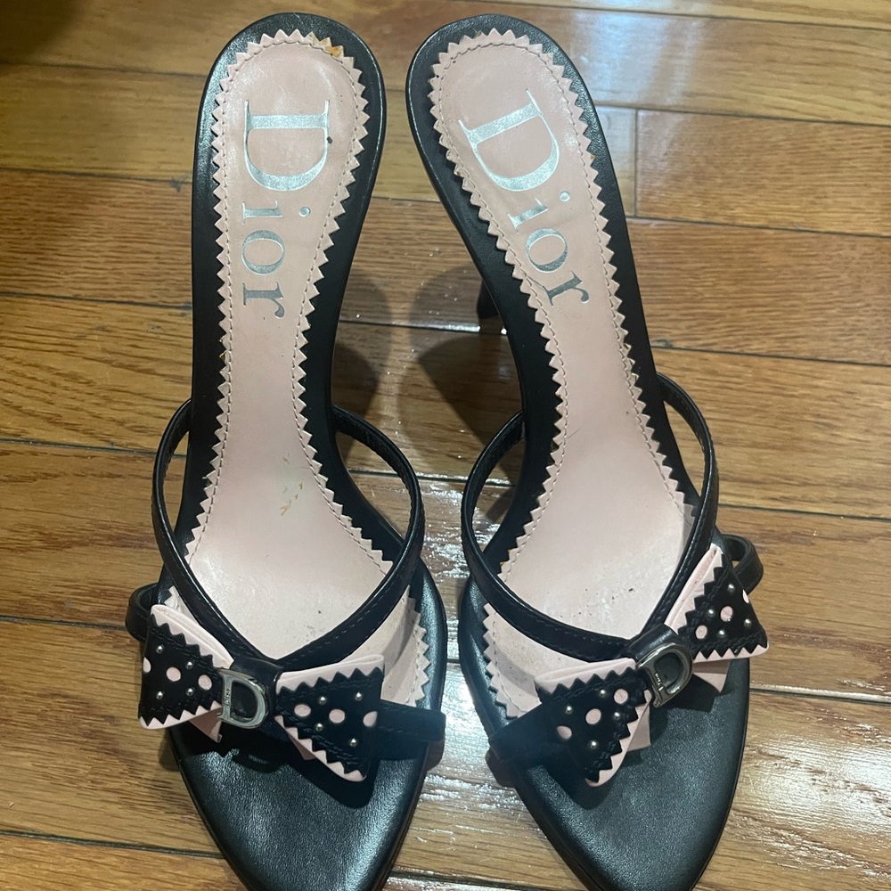 Dior Black and Pink Bow Heels